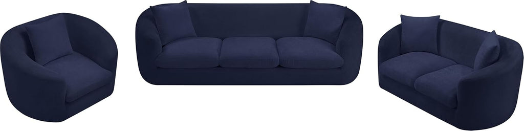 44073Navy-L Penelope Collection Modern | Contemporary Loveseat with Soft Navy Chenille Fabric, Solid Wood Inner