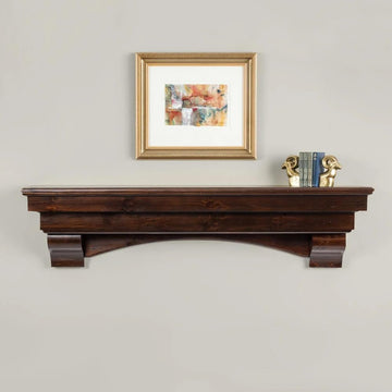 Salem Wood Mantel Shelf with Arched Corbels - Cinnamon 60 Inch | Wooden Rustic Wall Mounted Shelf from Pine Wood