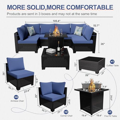 8-Piece Wicker Outdoor Patio Furniture Set - Fire Pit | Brown for Backyard, Garden & Porch