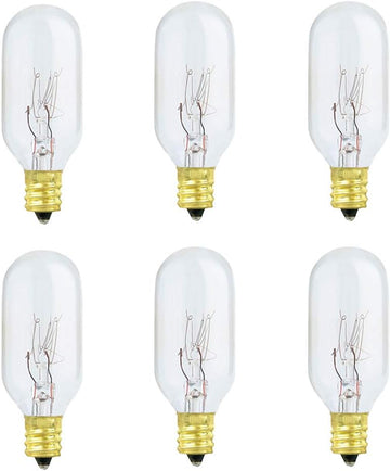 25W Incandescent Appliance and Himalayan Salt Lamp Light Bulb, T8, E12 Candelabra Base, Dimmable, 130V (6 Pack)