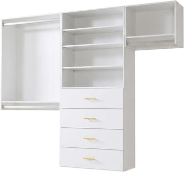 76.5" Modular Closet System, White MDF Walk-In Closet Organizer with Double Hanging Rods, Adjustable Shelves, 4