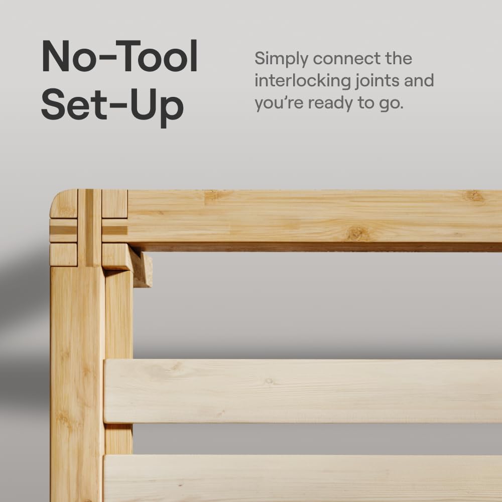 Bamboo Platform Bed Frame - Queen - Natural - Floating Center Support Legs - 12" Height - Easy Tool Free Set Up
