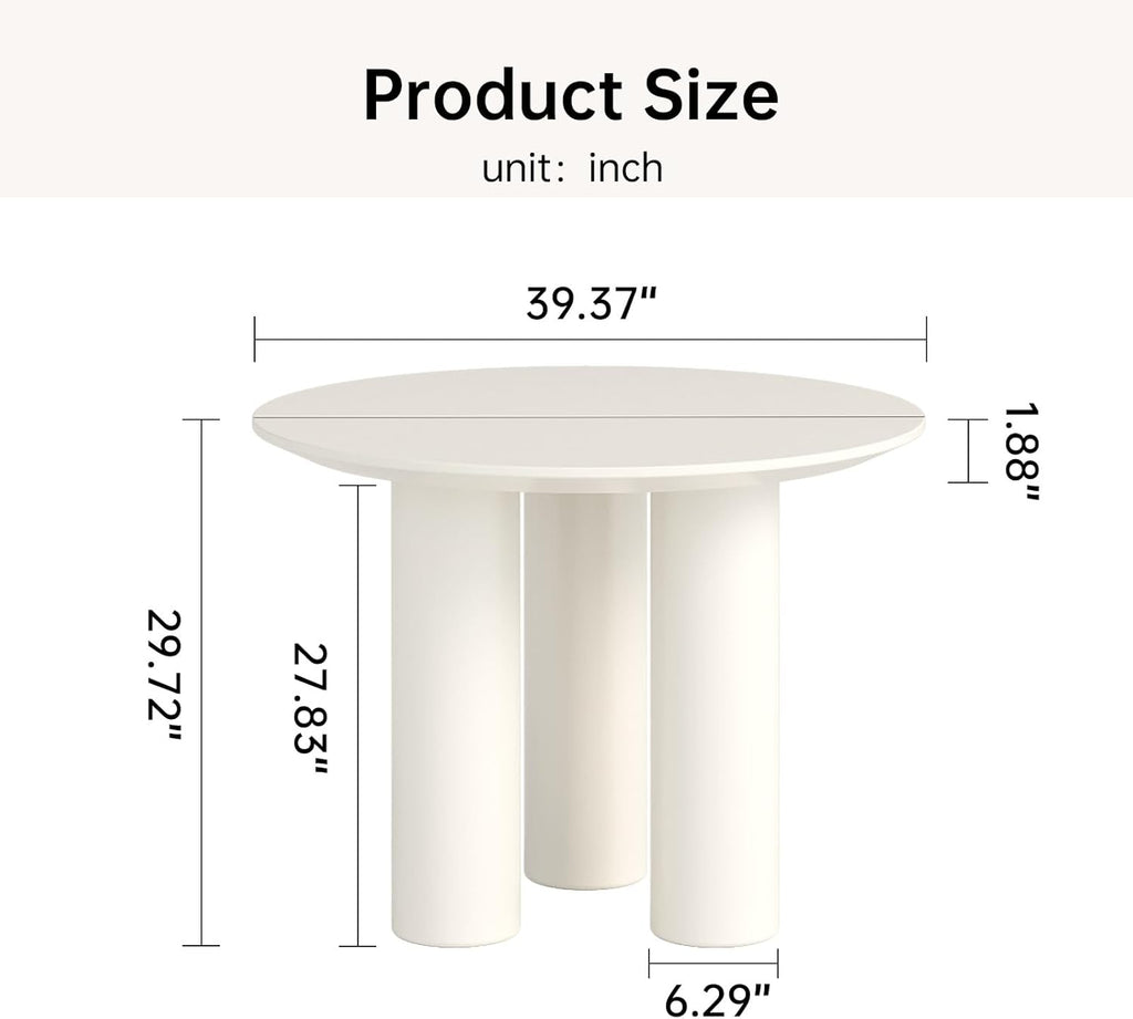 39" Round Dining Table for 4 Cream White Kichen Table with 3 Legs Modern Round Table 4 Seats Dining Room Table for Dining Room Restaurant Breakfast Nook Studio
