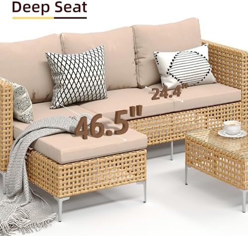 3-Piece Wicker Outdoor Patio Furniture Set | Beige All-Weather Resistant with Thick Cushions for Patio, Garden & Porch