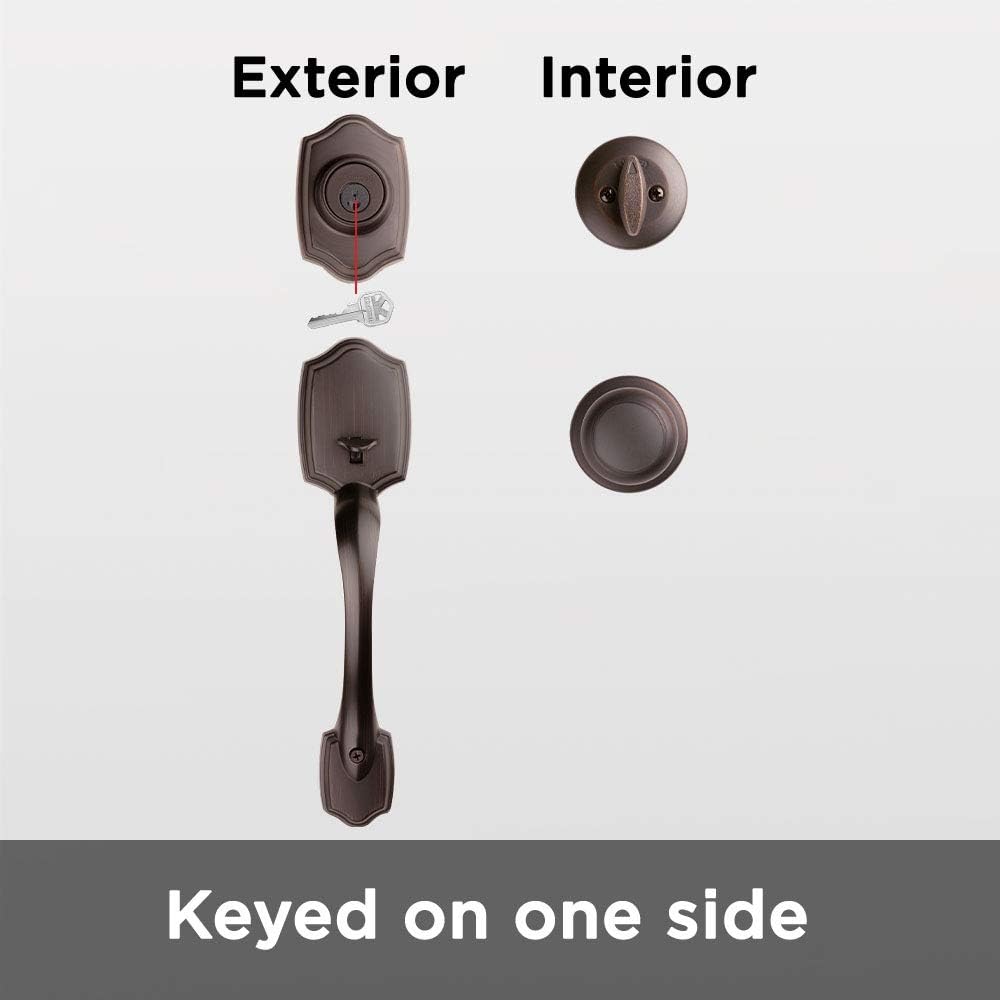 Belleview Front Door Lock Handle and Deadbolt Set, Entry Handleset Exterior with Interior Door Knob, Venetian Bronze - Door Handleset