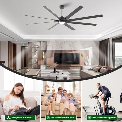 96" Ceiling Fan with LED Light and Remote - Black