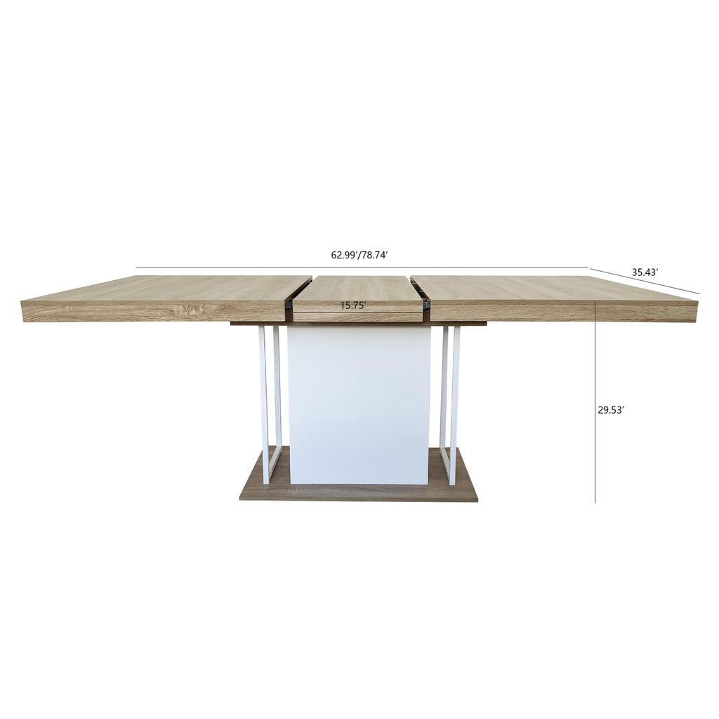 63" - 79" Extendable Dining Room Table, Expandable Kitchen Table for 6 to 10 People, Modern Wood Conference Table