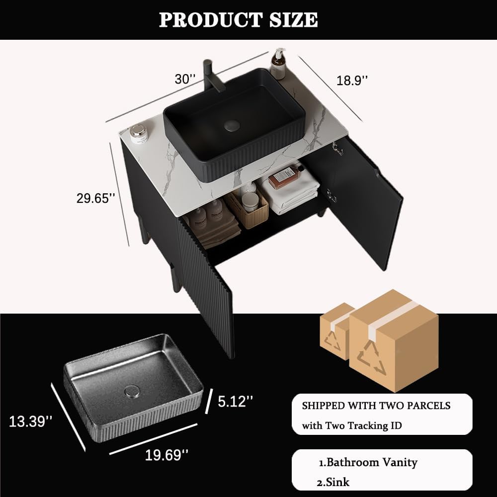 30" Modern Bathroom Vanity with Sink - Freestanding Cabinet with 2 Soft-Close Doors