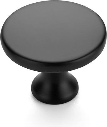 5 Pack 1-1/4 Inch Matte Black Round Kitchen Cabinet Knobs,Zinc Solid Drawer Pulls,Cabinet Handles and Bathroom, Modern