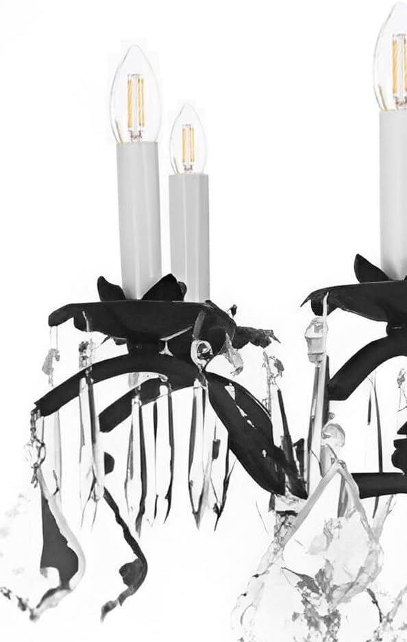 Modern Black Crystal Chandelier Large Wrought Iron Dining Room Light Fixture Elegant Modern Chandelier for High Ceiling Chandelier, Farmhouse Decor, Living Room & More 12 Lights