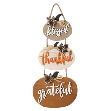 Fall Decorations Pumpkin Wall Signs Wooden Blessed Thankful Decor