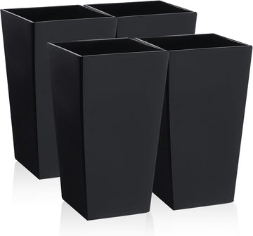 Set of 4 Tall Outdoor Planters 21 Inch Tall Tapered Square Planter with Drainage Hole Large Flower Tree Resin Flower