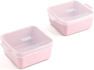 5x5" Ceramic Dishes with Lids, Cotton Candy, 2-Pack | Premium US-Made Small Ceramic Dishes with Silicone Lids, Oven
