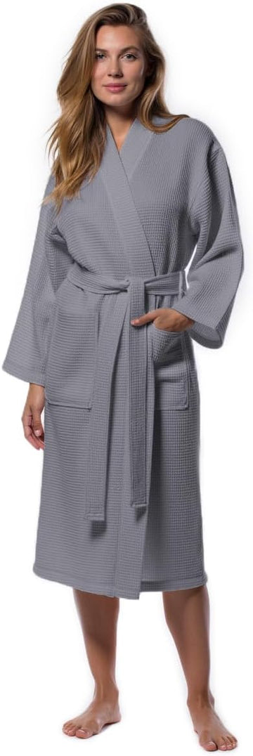 Womens Lightweight Waffle Kimono Bathrobe for Men - Soft Quick-Dry Spa & Summer Towel Robe, Cotton Blend