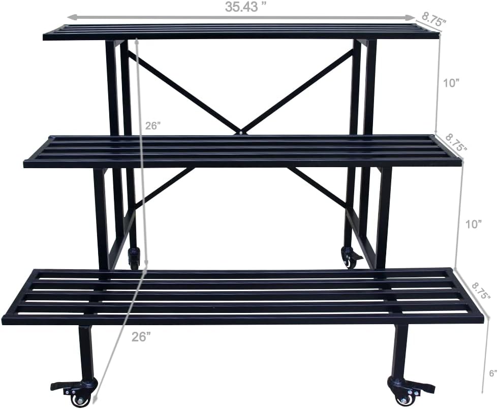 3 Tier Sturdy Metal Plant Stand with Wheels, L35.43 x W26 x H26 inch, Heavy Duty Plant Holder Indoor and Outdoor, 660