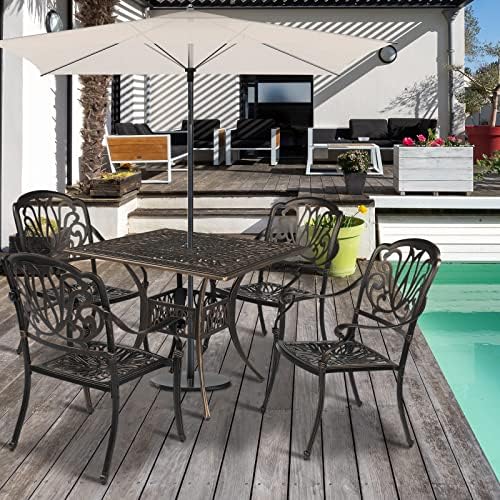 5-Piece Cast Aluminium Outdoor Patio Furniture Set - Dining | Bronze for Patio, Garden & Porch