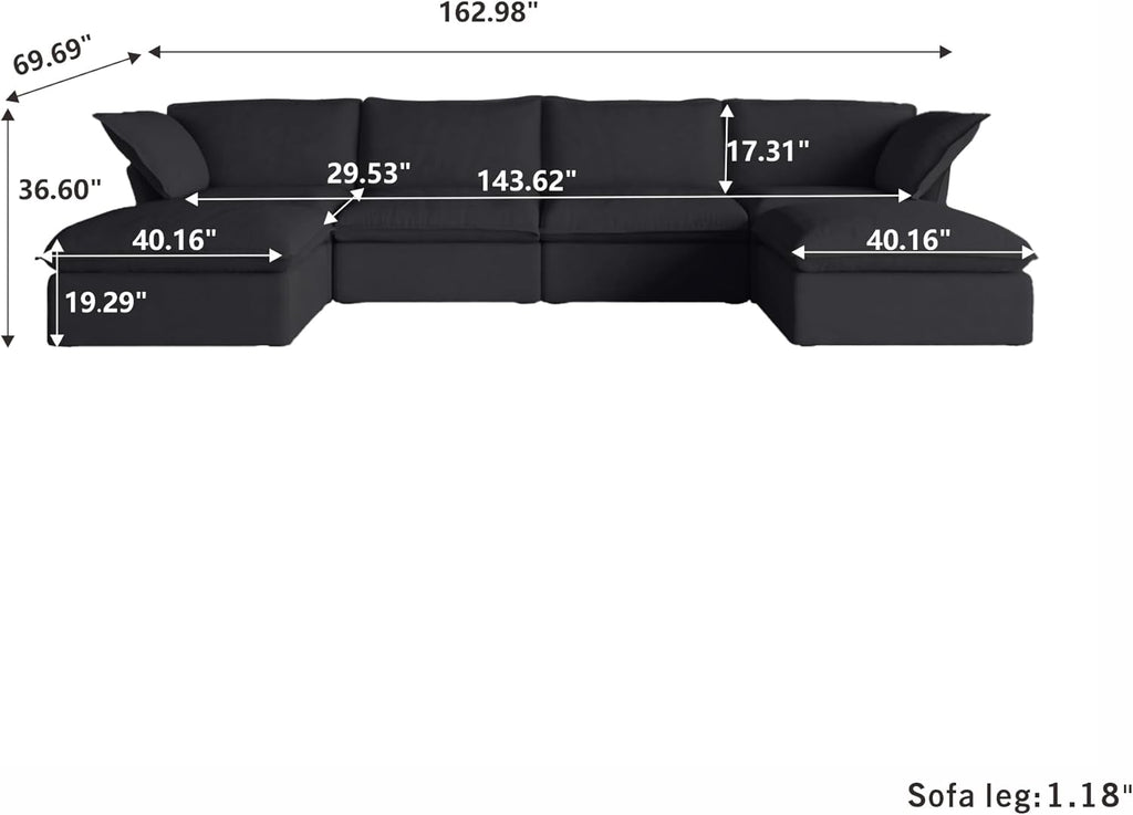 U Shape Sectional Couches for Living Room, 6-Seat Modern Comfy Couch, Convertible Sectional Sofa, Sectional Sofas with Chaise Ottomans for Living Room Bedroom Office Apartment (Black)