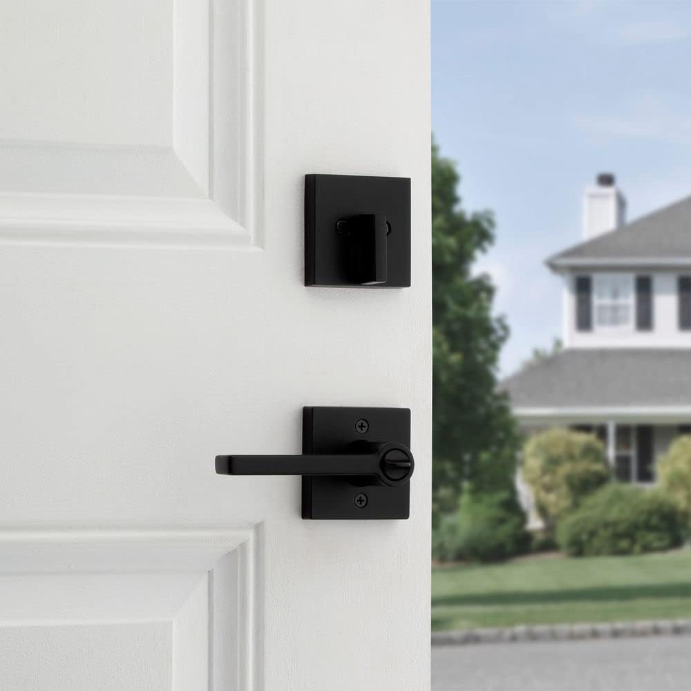 991 Halifax Keyed Entry Lever and Single Cylinder Deadbolt Combo Pack Featuring SmartKey and Microban in Matte Black - Door Lever