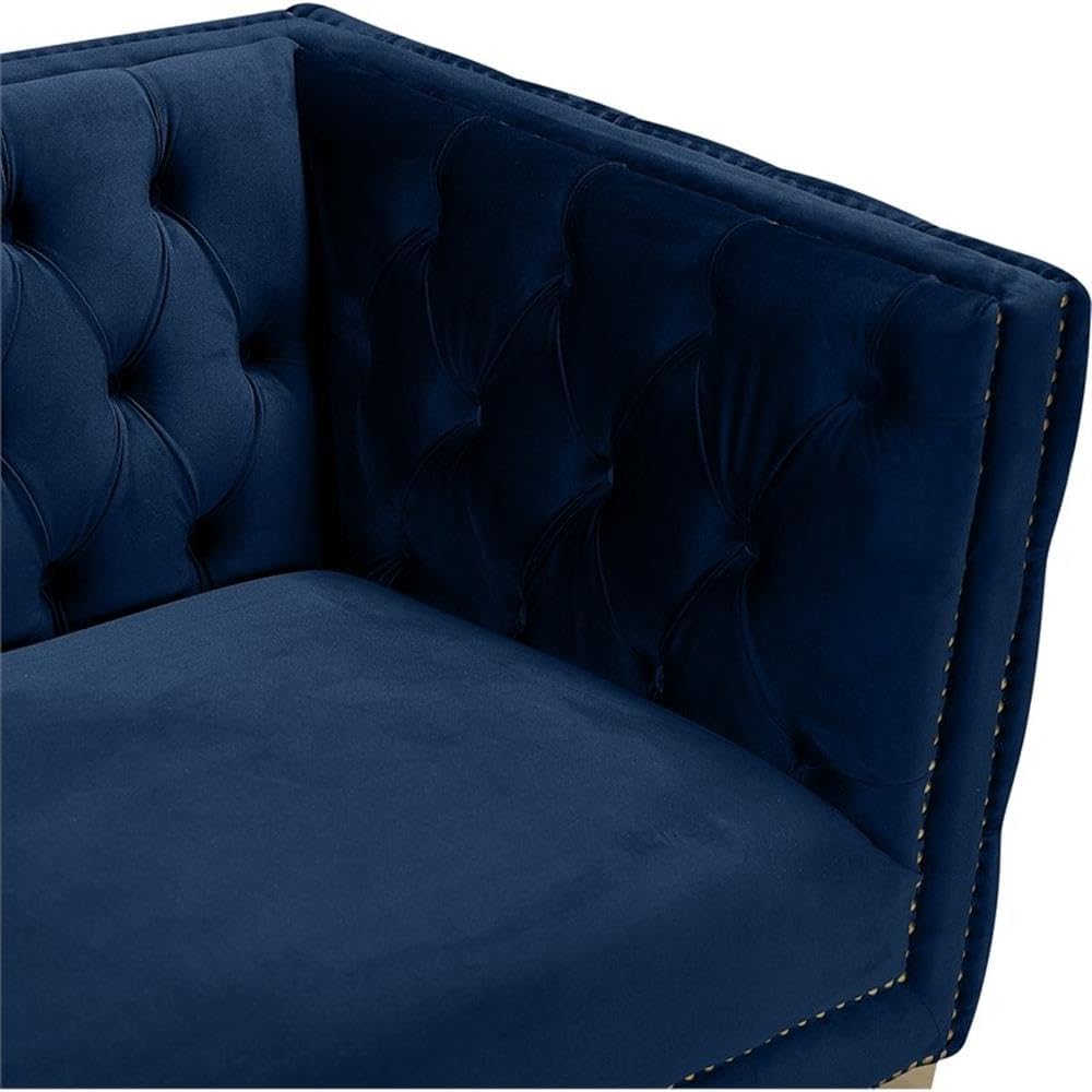 652Navy-L Michelle Collection Modern | Contemporary Loveseat with Deep Button Tufting, Gold Nailhead Trim and Sturdy
