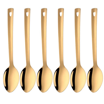 Stainless Steel Serving Spoons: Long Handle Flatware Set of 6 - Large Metal Kitchen Serving Tablespoons for Buffet