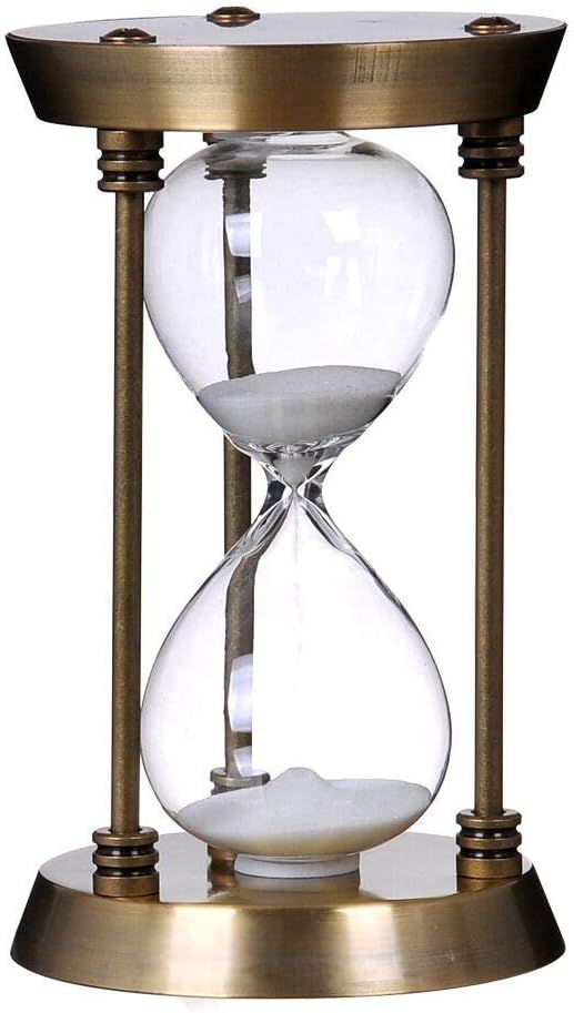 30 Minute Metal Hourglass Decorative White Sand Timer, Bronze