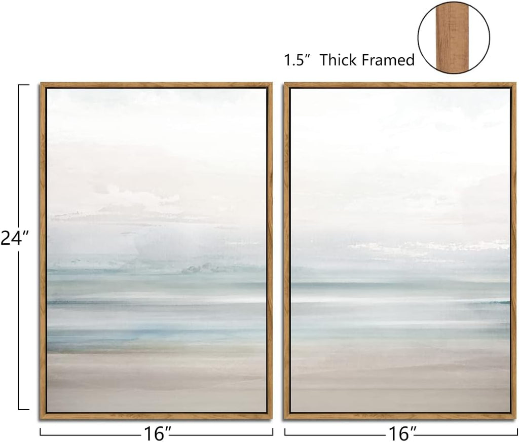 Framed Coastal Beach Canvas Wall Art Decor Abstract Ocean Landscape Painting Prints Modern Artwork Bathroom Bedroom