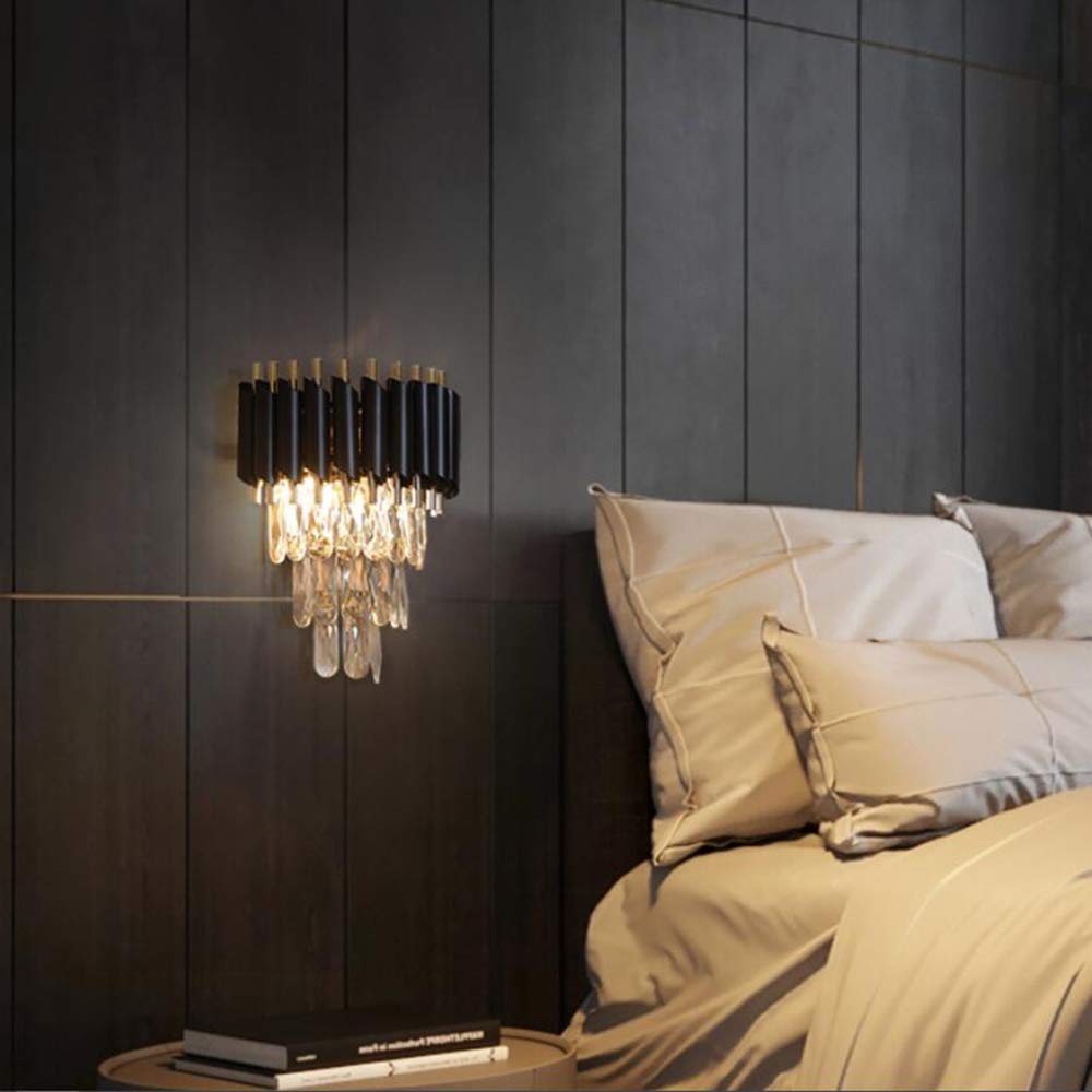 Black and Gold Crystal Wall Sconce, Modern E12 Wall Light