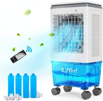 1400CFM Evaporative Air Cooler, 5.2 Gal Portable Swamp Cooler with Auto Oscillating, Remote, 3 Speeds