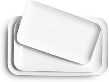 Large Serving Platter Set of 3, 16/14/12 Inch Porcelain Serving Trays for Party - White Ceramic Rectangular Platters