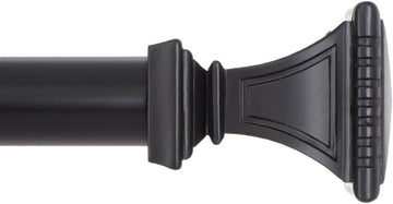 Decorative Window Curtain Rod - Carved Square Finials, 1 1/8 in Rod, 28 to 48 in. Black
