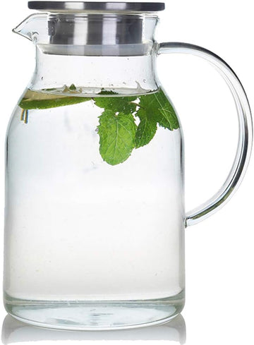 68 Oz/2 Liter Glass Pitcher with Lid, Heat Resistant Water Jug for Hot/Cold Water, Ice tea and Juice Beverage