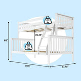 Bunk Bed Twin Over Full with Ladder, Solid Wood Platform Bed Frame with Ladder for Kids, 14" Safety Guardrails