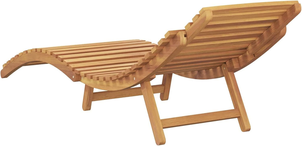 Solid Teak Wood Sun Lounger, Folding Outdoor Chaise Lounge, Weather Resistant Reclining Poolside Chair, Brown, 77.95
