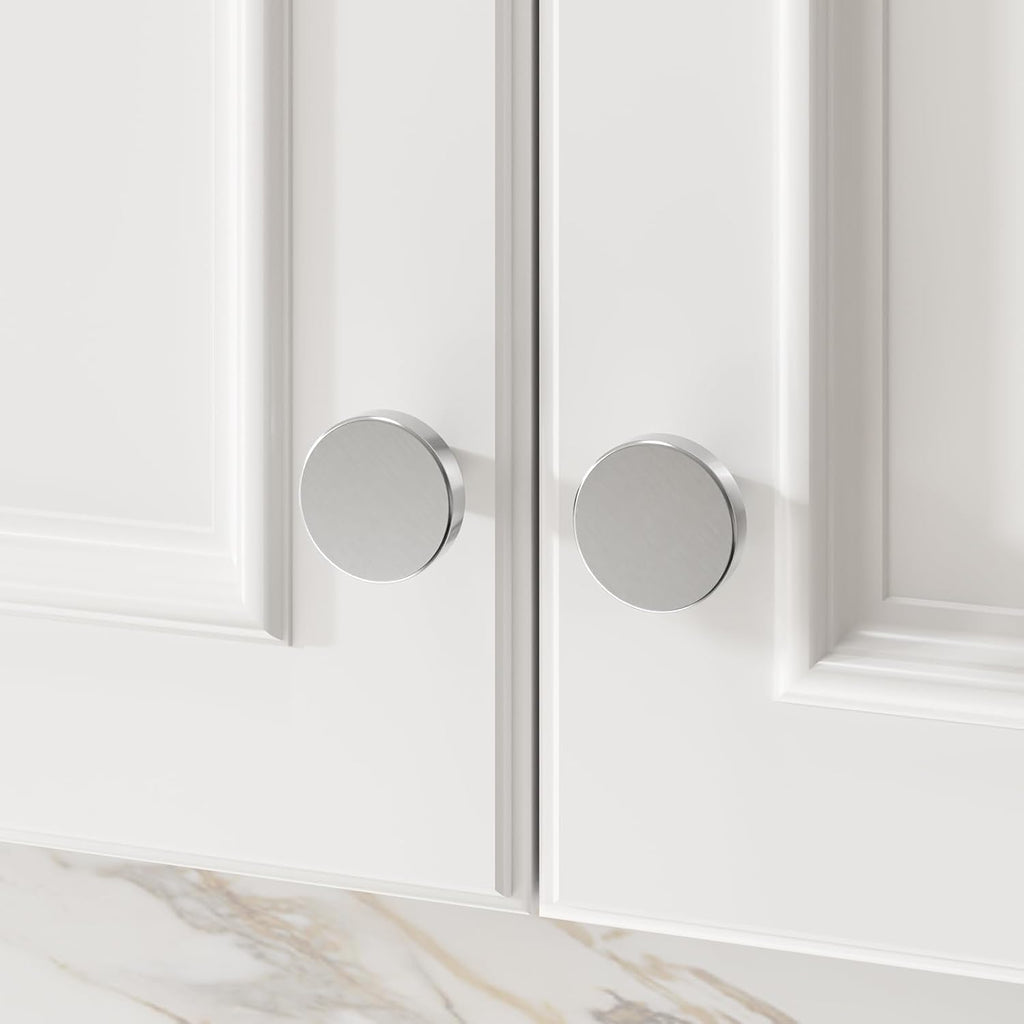 25 Pack Brushed Nickel Cabinet Knobs, Round Kitchen Drawer Knobs, Silver Knobs for Cabinets, Metal Handles for Desk