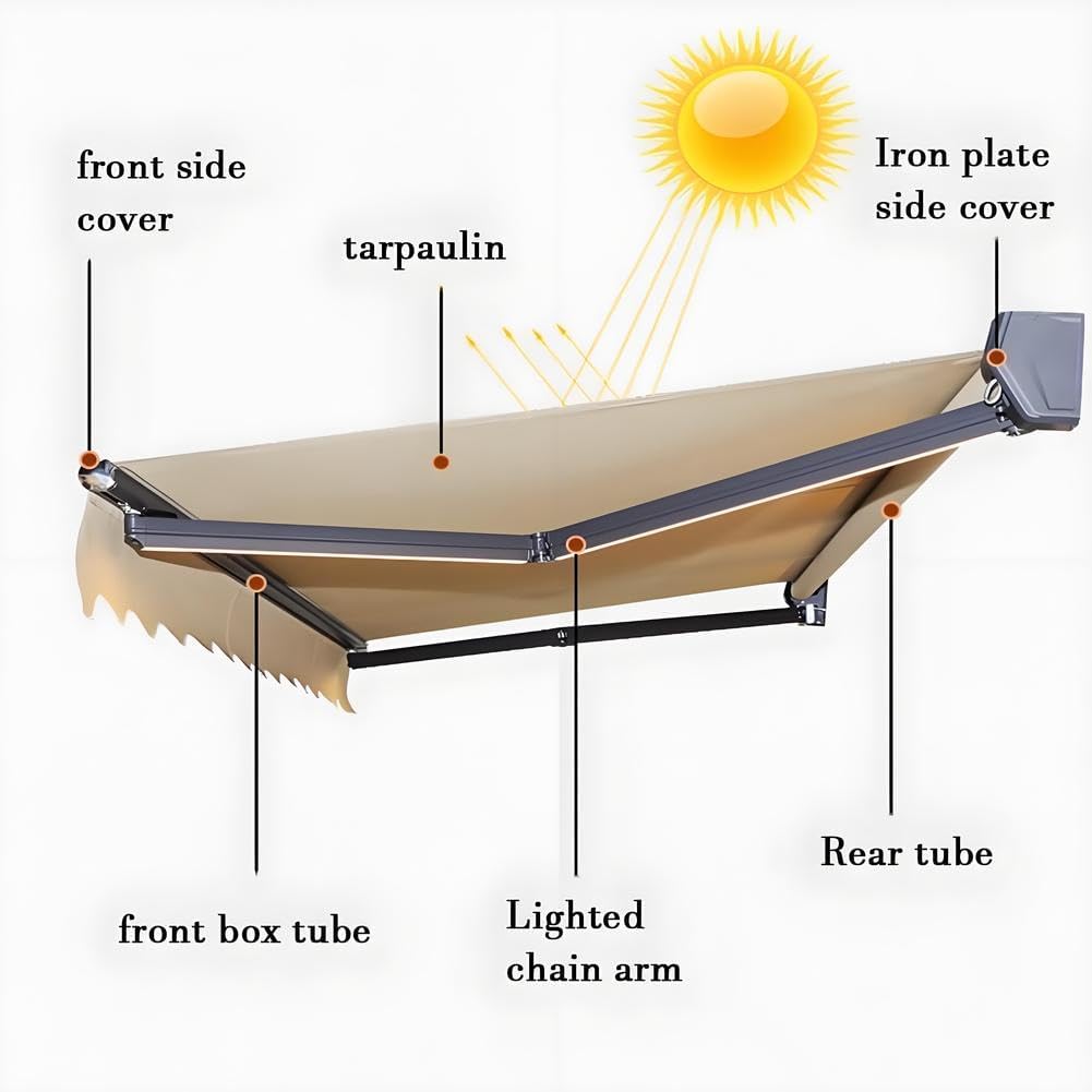 Electric Patio Awning Retractable,Motorized LED Light Awnings Commercial Grade, Window Door Sunshade Shelter, Deck