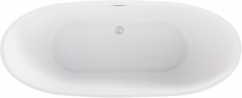 Elodie 67 Inch Soaking Bathtub, Modern Style, Glossy White