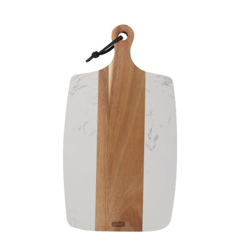White Marble and Acacia Wood Charcuterie Board - 15.75 x 8.5 Serving Platter - Cheese, Meat & Appetizer Tray