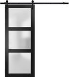 Lucia 2552 | Interior Single Sliding barn Door with Frosted Glass, Solid Wood, 32x84, Black, Modern 