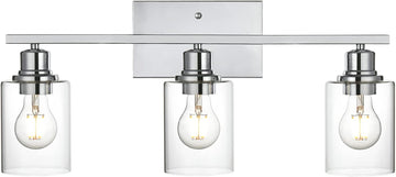 3 Light Wall Light Fixture with Clear Glass Shade Classic Bathroom Vanity Lighting Fixture in Chrome Finish Metal