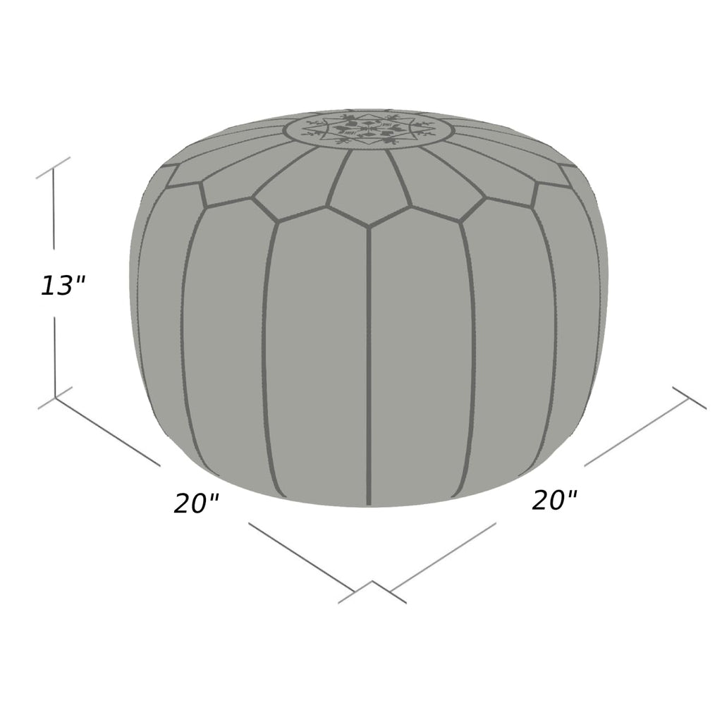 Stuffed Round Design Pouf Ottoman, Handmade, Pre-Filled, 100% Genuine Leather, 13" Height x 20" Diameter, Footstool &