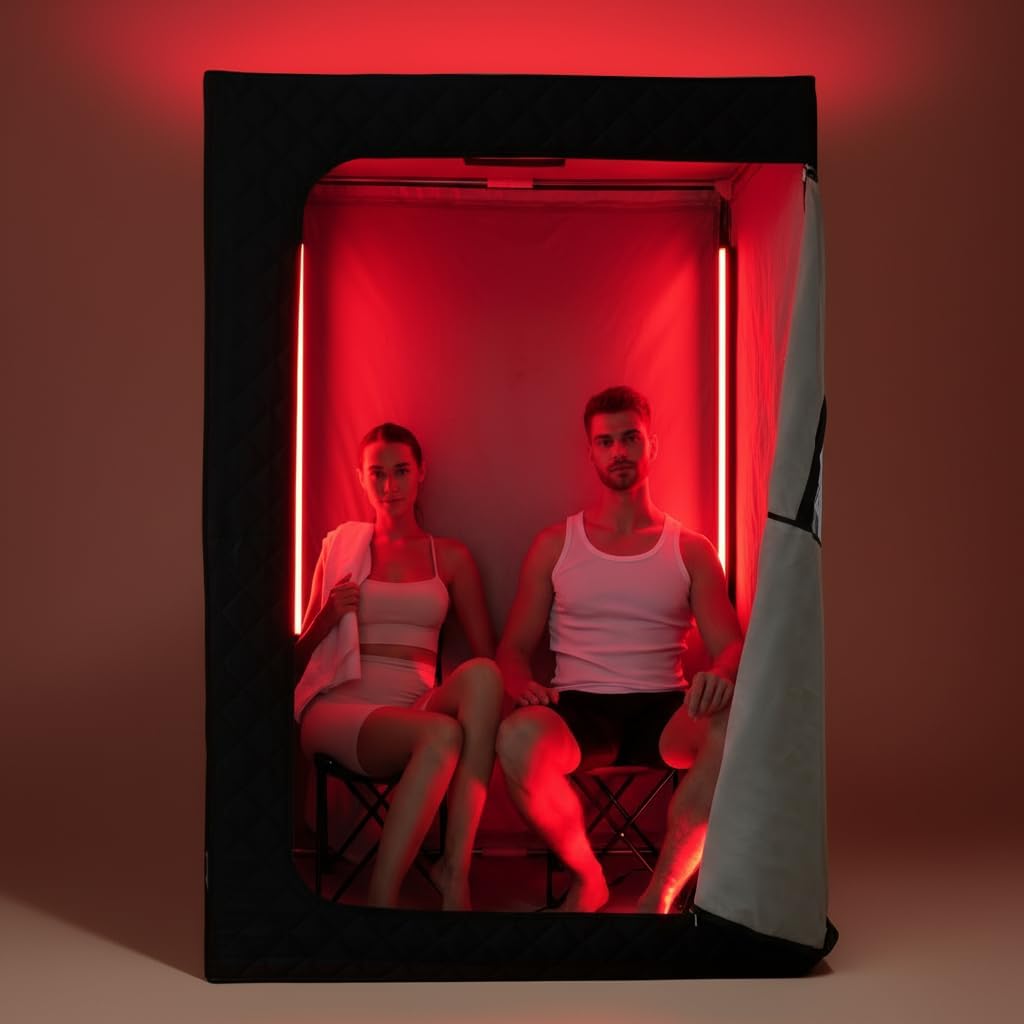 2 Person Portable Steam Sauna for Home with Two Red Light Therapy Panels Full Body Home Spa (Black)