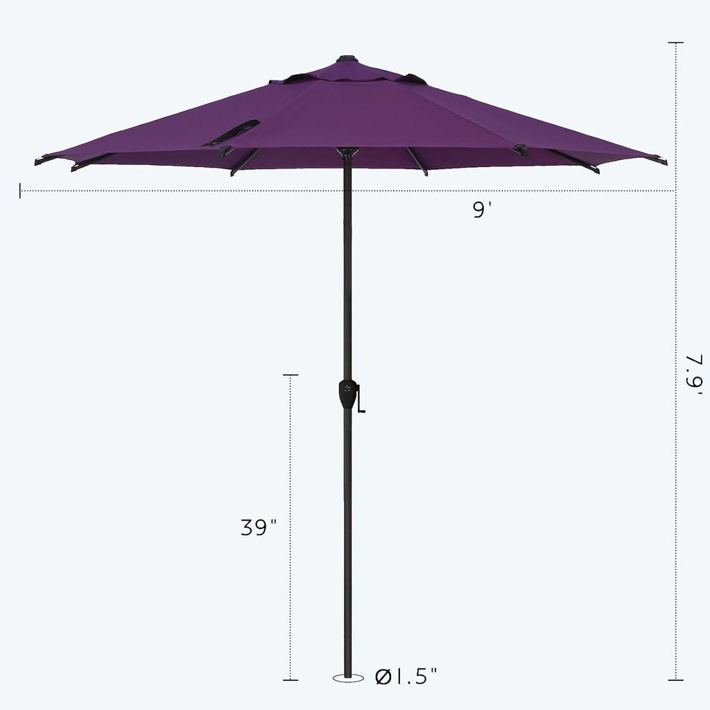 9FT Lyon Outdoor Patio Umbrella Outdoor Table Umbrella with Crank Market Umbrella 8 Sturdy Ribs UV Protection - Purple