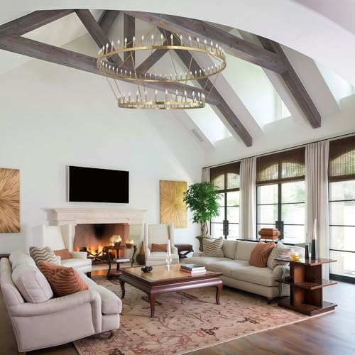Inspired Camino Style Chandelier - 2-Tier Gold Wagon Wheel Chandelier 98 Inch 88-Lights - Farmhouse Rustic Round Extra Large Chandelier for High Ceilings