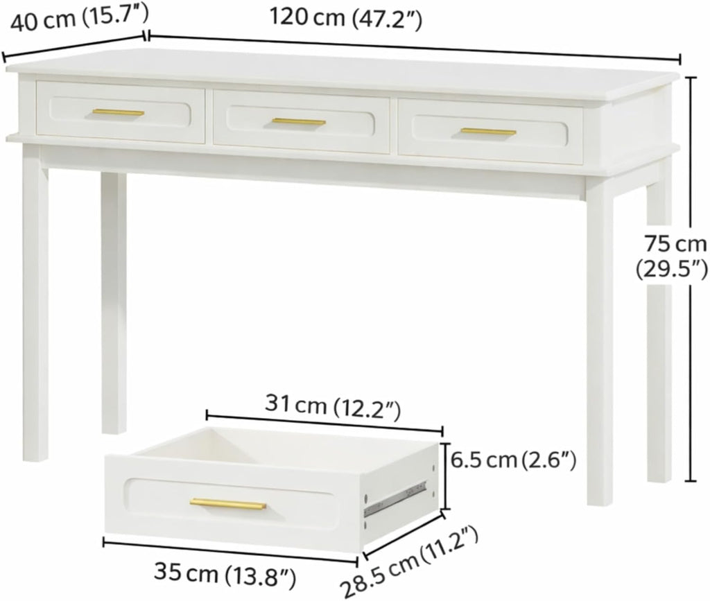 Modern Vanity Desk Makeup Dressing Table w/3 Drawers &Spacious Tabletop for Girls, Solid Wood Writing Desk