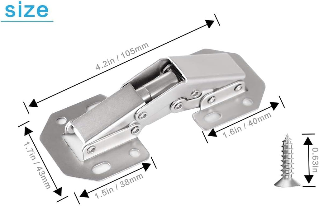 4-Pack Hidden Hinges Doors Frameless, Concealed Cabinet Hinges, 90 Degree Surface Mount Hinges