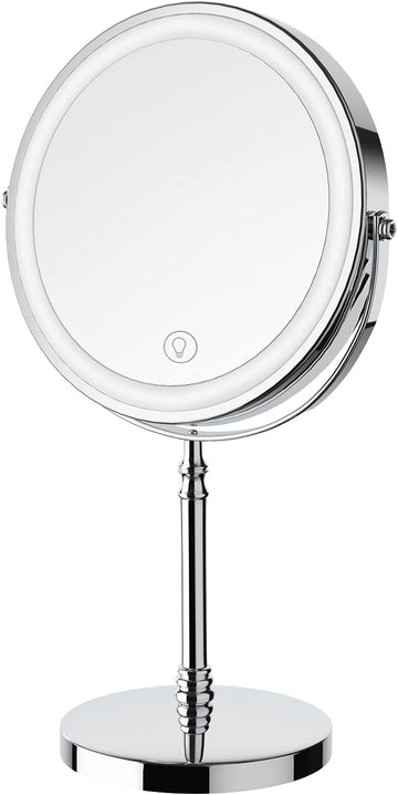 Makeup Mirror, 3000mAh Rechargeable Double-Sided Magnifying Vanity Mirror with 3 Colors, 1X/10X, Adjustable Brightness