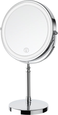 Makeup Mirror, 3000mAh Rechargeable Double-Sided Magnifying Vanity Mirror with 3 Colors, 1X/10X, Adjustable Brightness