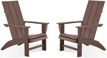 Modern Adirondack Chairs Set of 2, Oversized,Dark Brown | Poly Lumber Patio Chairs, Blue 350Lbs Support, All Weather