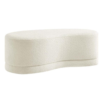 Nimbus 48 Inch Curved Ottoman Bench in Cream - Soft Fabric Chenille Ottoman - Versatile Bedroom Bench - Bouclé