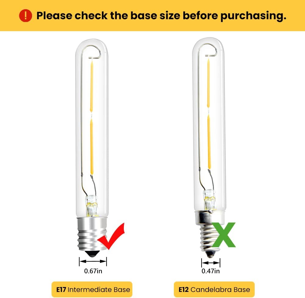 LED T6.5 Tubular Filament Bulb, 2W T6.5 LED Appliance Light Bulb E17 Intermediate Base, 20W Incandescent Equivalent (4-Pack)